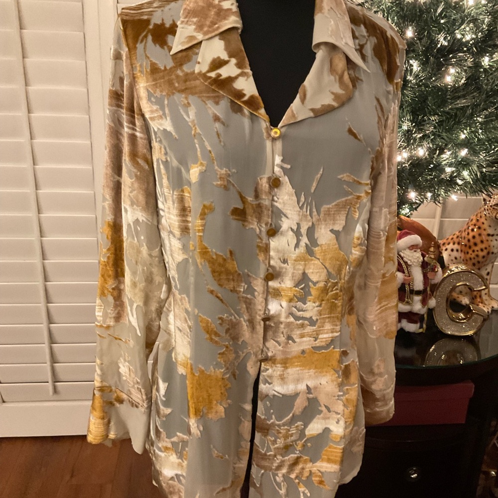 HOLIDAY Escada Silk Sheer Gold Velvet Burnout Tunic
